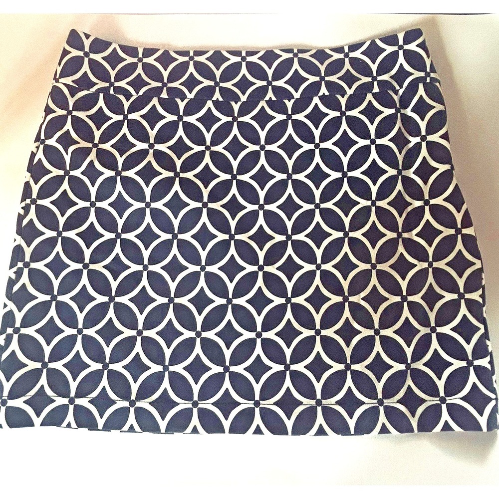 BANANA REPUBLIC Geometric Navy & White Stretch Midi Skirt Size 12